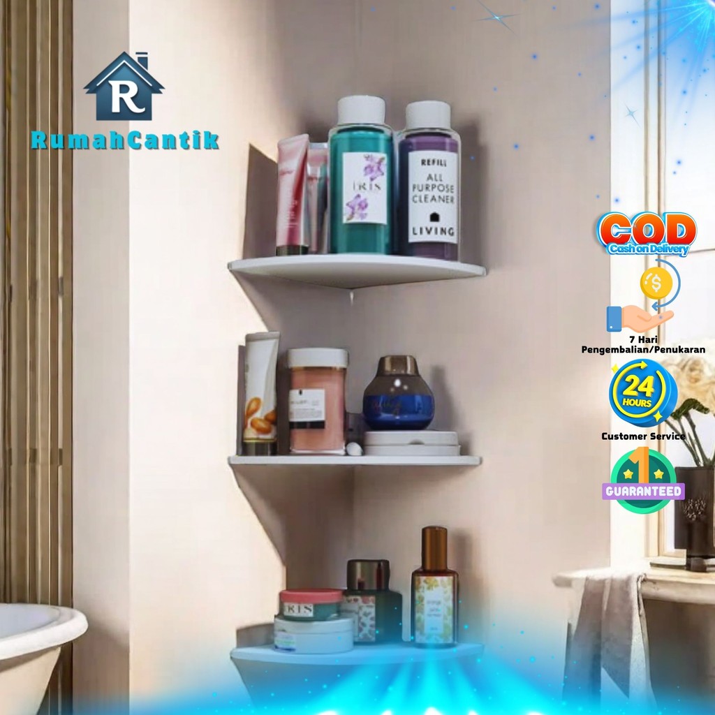 RumahCantik - Rak Sudut Dinding Kamar 3 Susun Rak Buku Rak Kosmetik Dekorasi Rumah Kontrakan Apartme