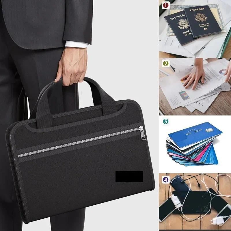 

New Multifunctional File Bag Waterproof Fireproof 12 Grid Organ Bag with Handle Passport File Storage Bag Office Storage Folder
