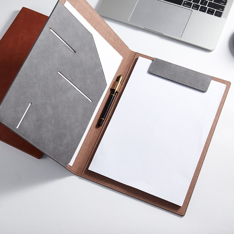 

A4 Portfolio Folder Leather Magnetic File Clipboard Meeting Document Folder Contract Paper Clip Writing Pad Office 12.99x9.65in