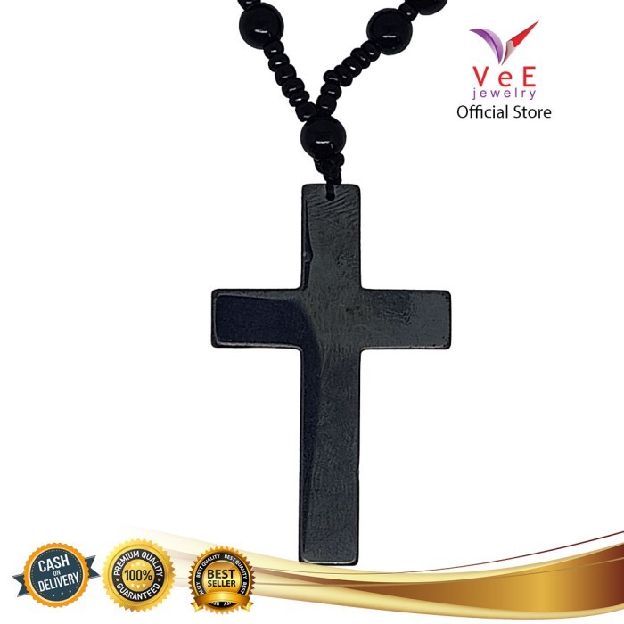 Kalung Salib Batu Giok Asli Cina Liontin Blustin - VeE Feng Shui