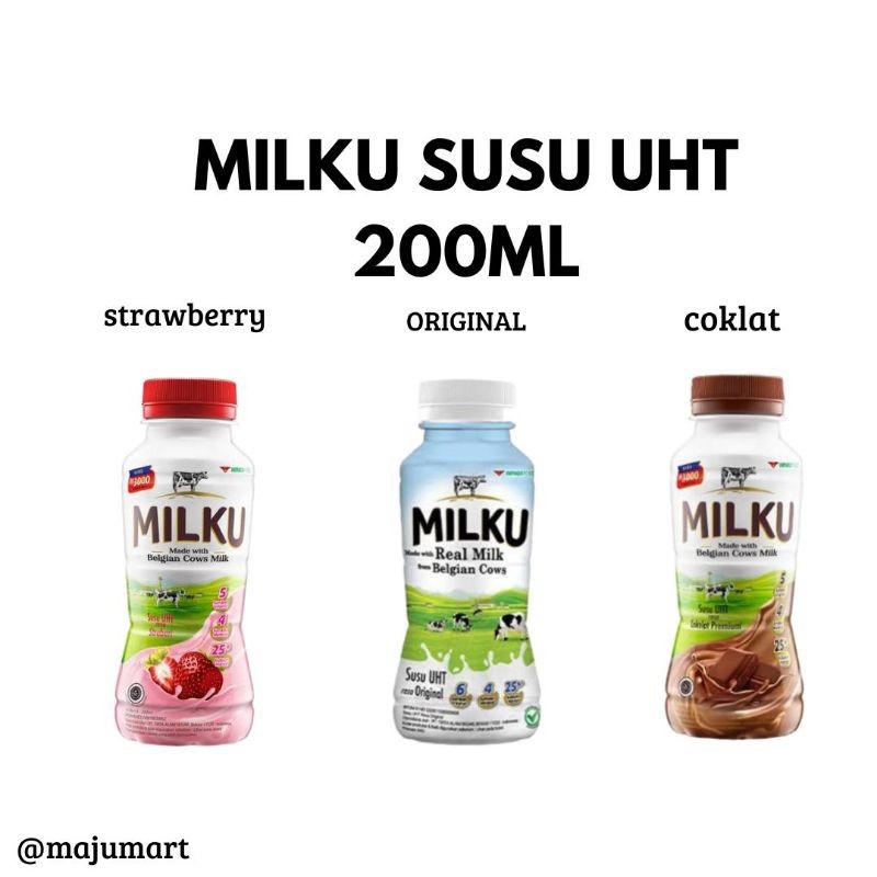 

MILKU SUSU UHT ORIGINAL/COKLAT/STRAWBERRY 200ml BLUE BELL 200ML