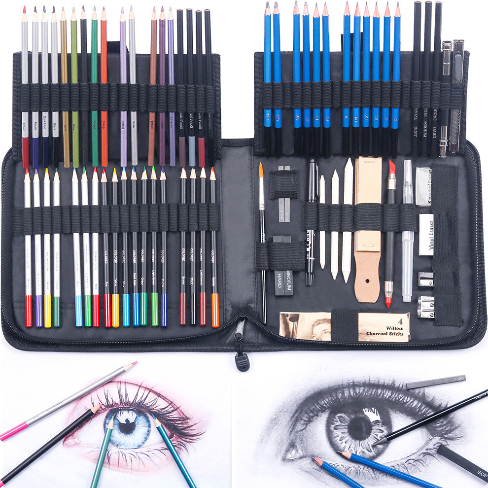 

83Pcs/Set Professional Sketch Pencil Drawing Art Tool Kit Charcoal Portable Wooden Box Artist Art Supplies Sketch Pencil Set