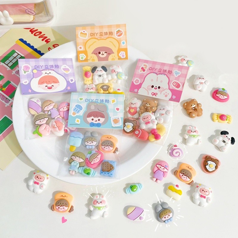 

7pcs Kreatif 3D Kartun Pack Alat Tulis Siswa Deco DIY Decal