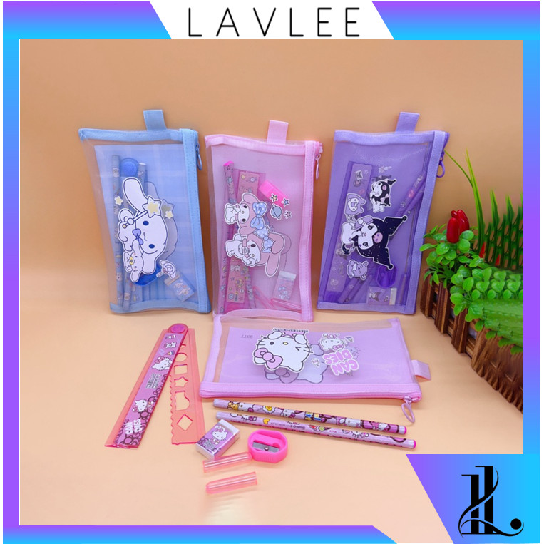

LAVLEE - S6150 Set Alat Tulis 7 in 1 / Pouch Set Alat Tulis Ziplock / Paket Alat Tulis Motif Sanrio / Tempat Pensil Karakter Lucu