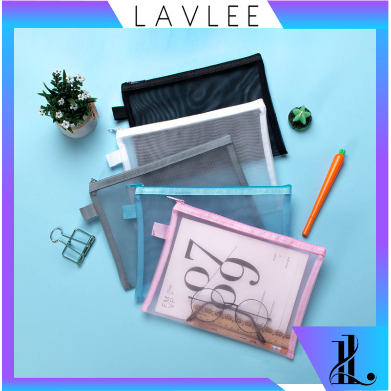 

LAVLEE - S6245 Kotak Pensil Jaring Resleting / Tempat Penyimpanan Serbaguna / Pouch Alat Sekolah Transparan / Zipper Bag Map Jaring