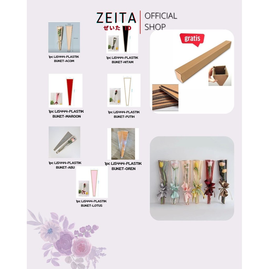 

Zeita - 1pc LIS444 Plastik Bunga Mawar 1 tangkai (ecer per lembar) / Wrapping Plastik untuk Mini Buket Rose