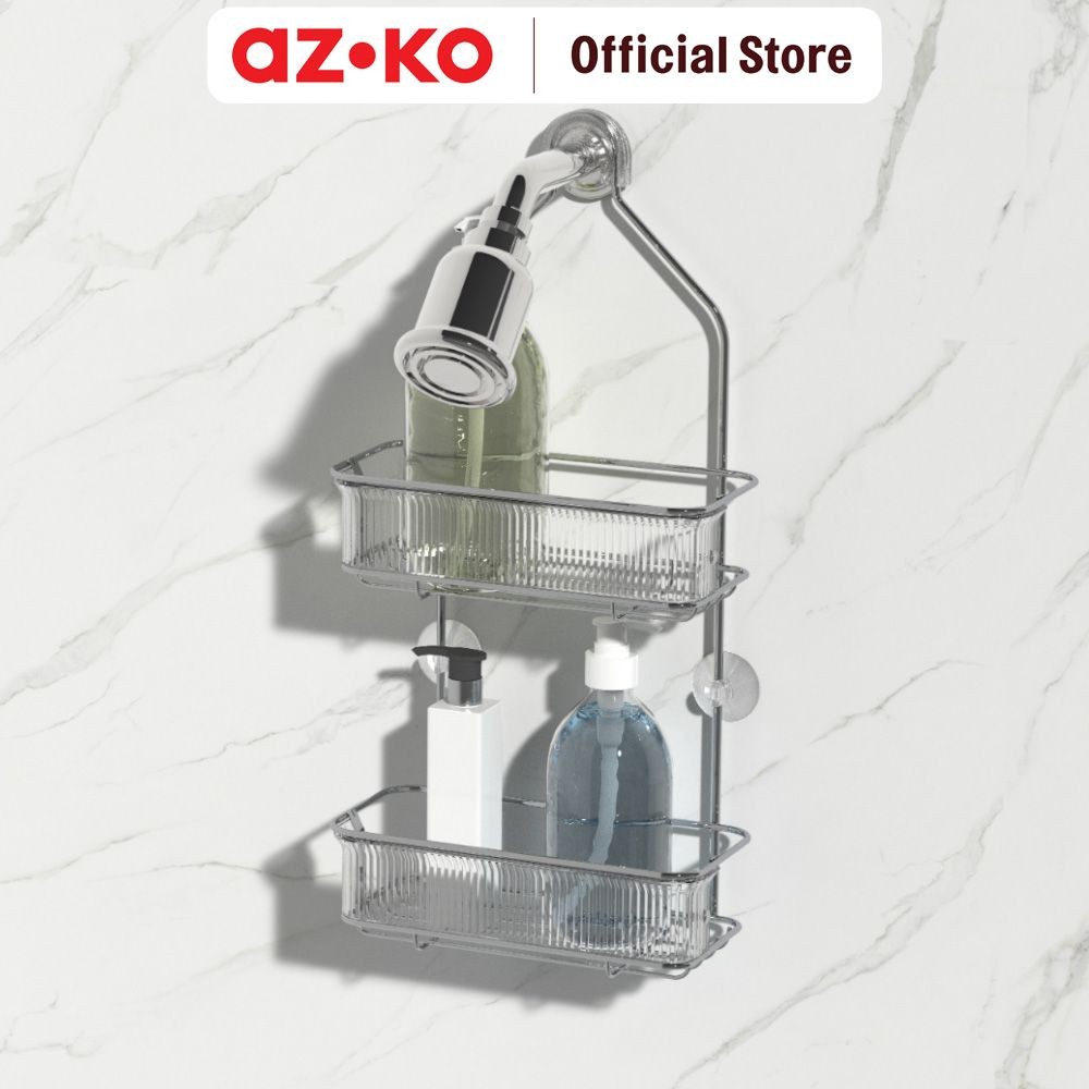 AZKO Stora Rak Gantung Kamar Mandi 2 Tingkat Chrome Wk820417r Shower Wall Shelf Organizer Tempat Sam