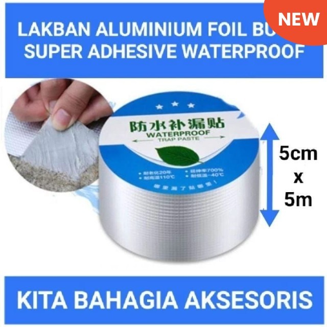 Lakban karet Butyl aluminium Foil Tape 5cm x 5m
Isolasi atap kolam tembok talang asbes