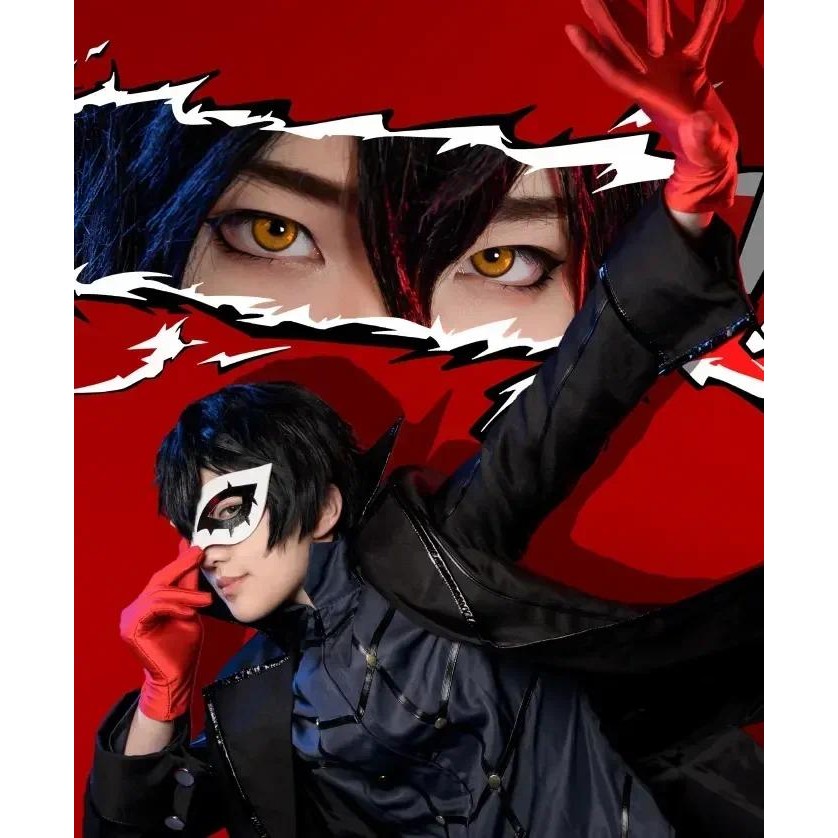Persona 5 Joker Anime Cosplay Full Set Uniform with Red Gloves Cosplay Costume Adult for Party Hallo