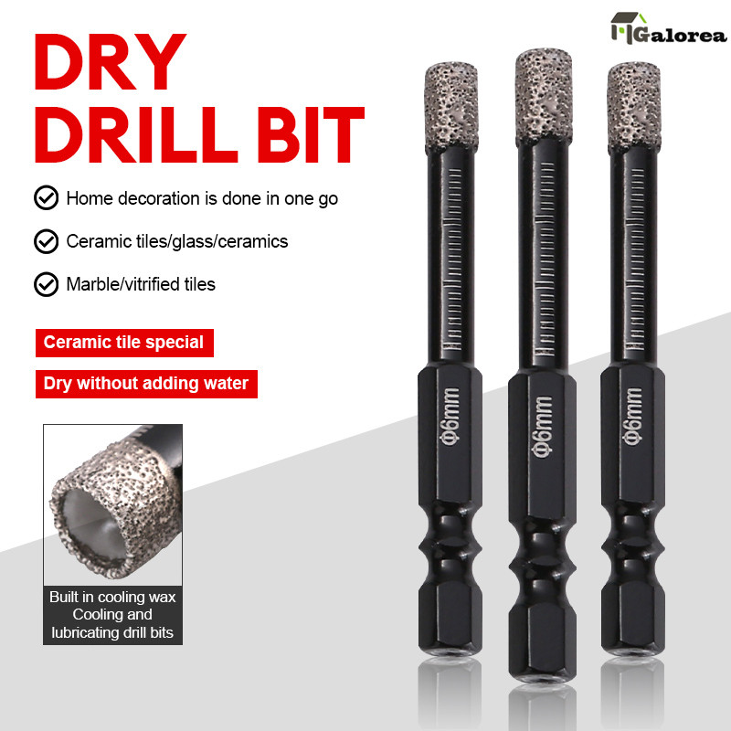 Mata Bor Ubin Keramik Kering Mata Bor Brazing Marmer Mata Bor Brazing Batang Heksagonal Alat Bor