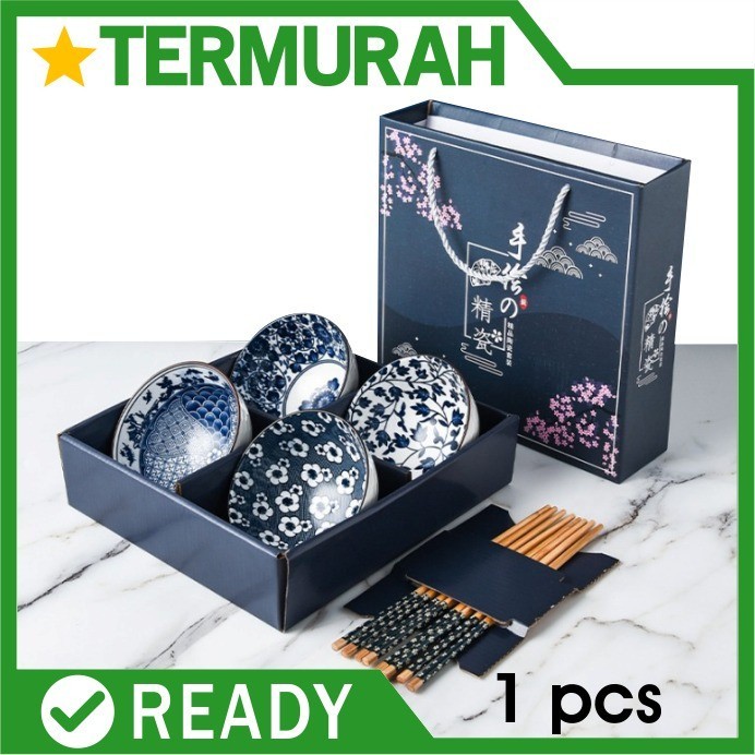 

Hampers Kado Japanese Ceramic Bowl Set Alat Makan Mangkok Sup Keramik jepang blue gift box hadiah/ New kado
