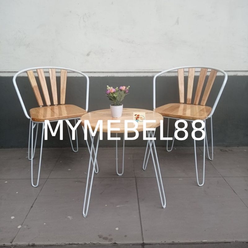 [MYMEBEL88] PROMO TERMURAH Kursi Teras Set Kayu Besi - Kursi Cafe Minimalis - Kursi Cafe Minimalis -