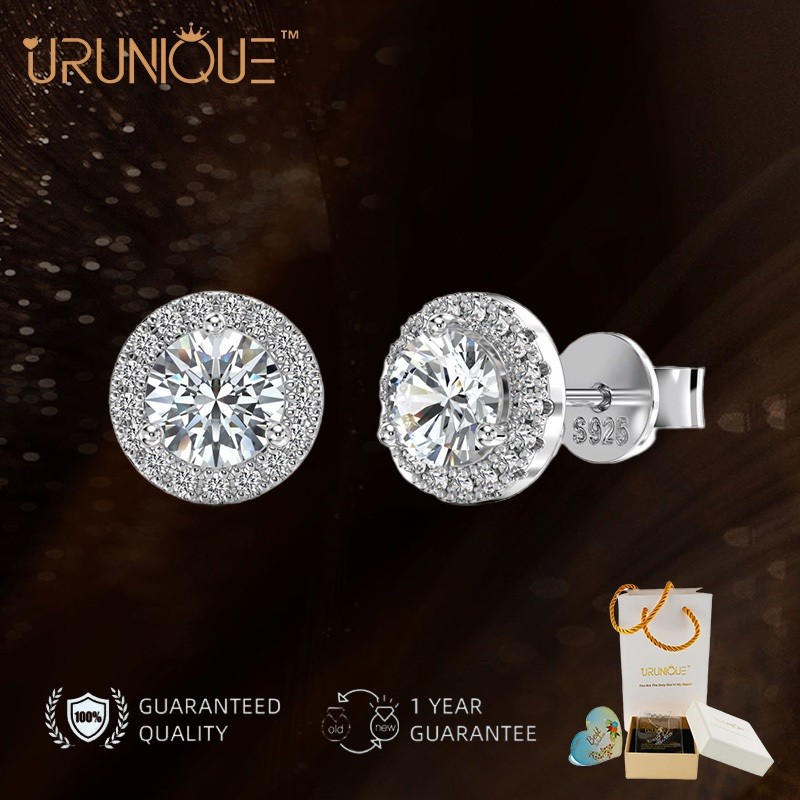 URUNIQUE Anting Moissanite Anting Tindik Anting Perak Asli Anting Berlian Asli Bersertifikat