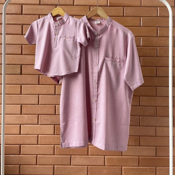 Kemeja koko couple ayah anak dusty pink koko couple bapak anak kemko - S