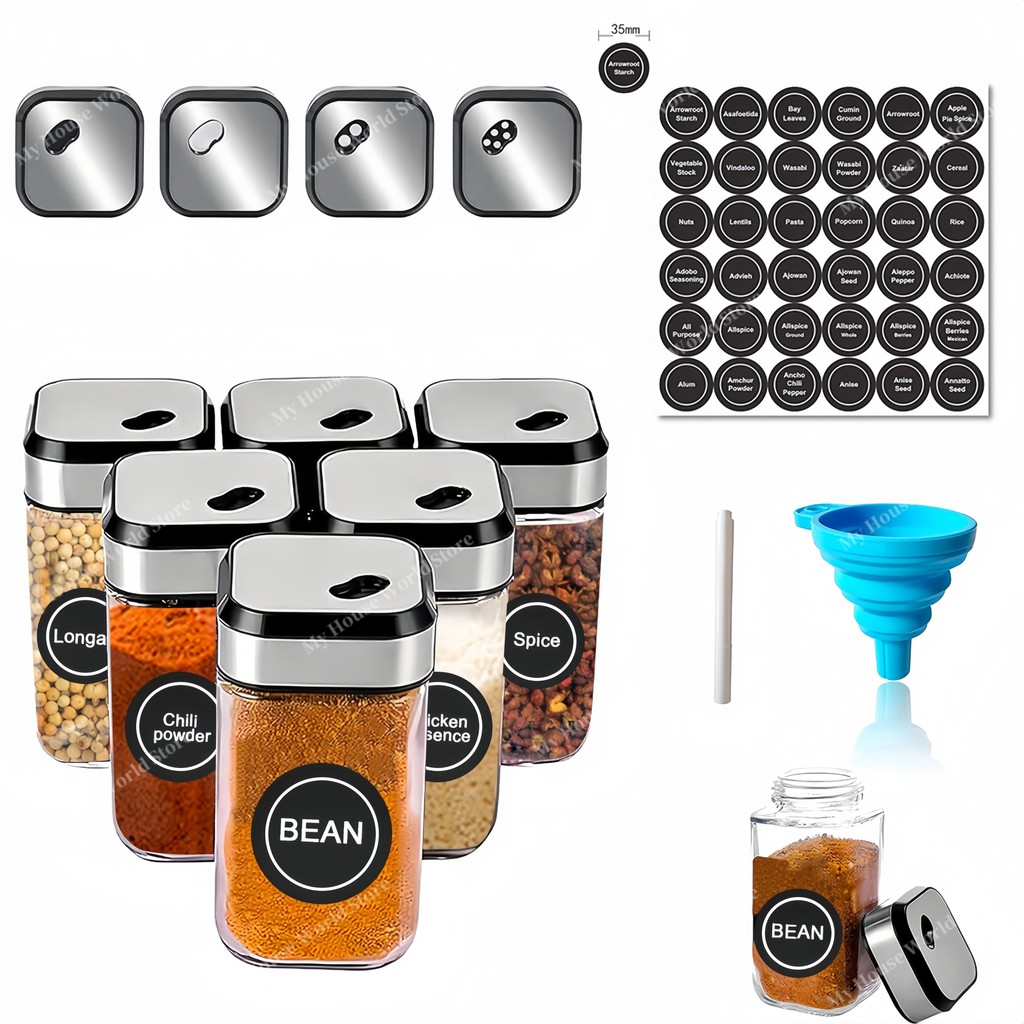 12Pcs Glass Spice Jars with Stainless Steel 4oz Glass Jars Spice Jar Set Seasoning Jars Organizer St