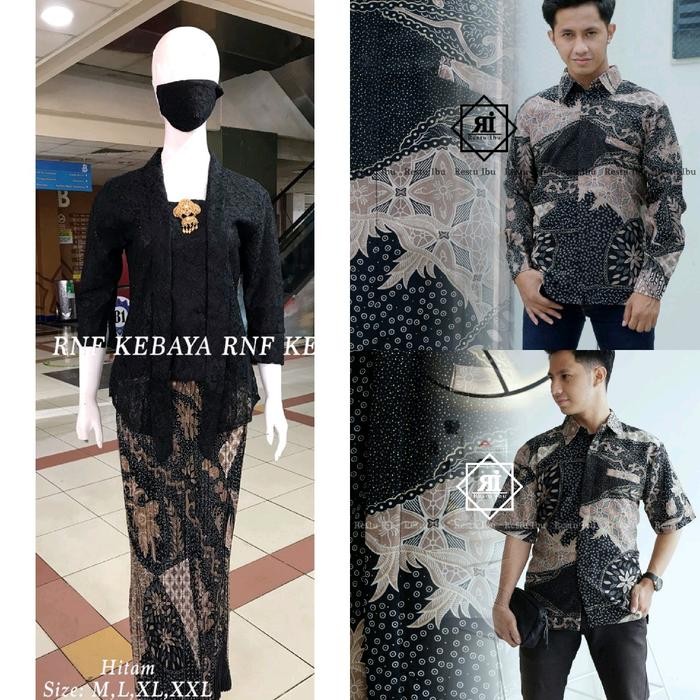 Set Couple kebaya Kutubaru Couple Pesta Kondangan Batik Couple Kebaya Kutubaru Brokat - hitam, M, se