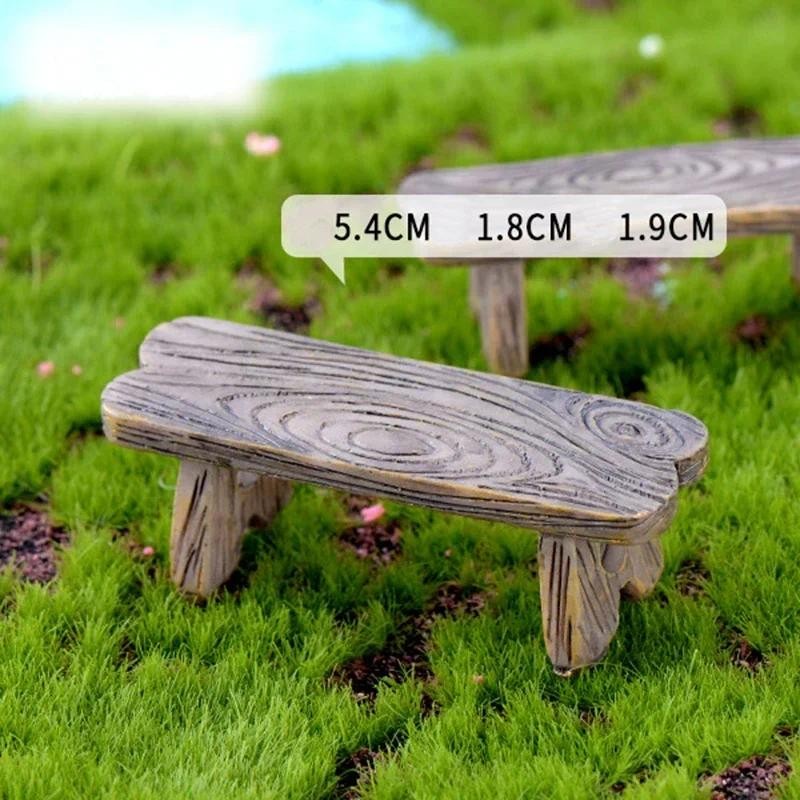 

Mini Wooden Park Bench Chair Succulents Bonsai Ornaments Romantic Resin Love Stool Small Ornaments Fairy Garden Figurine Dolls