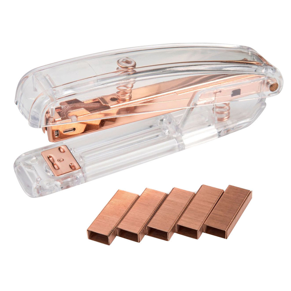 

Rose Gold High-grade Transparent Plastic Stapler Office Study Binding Machine EM88