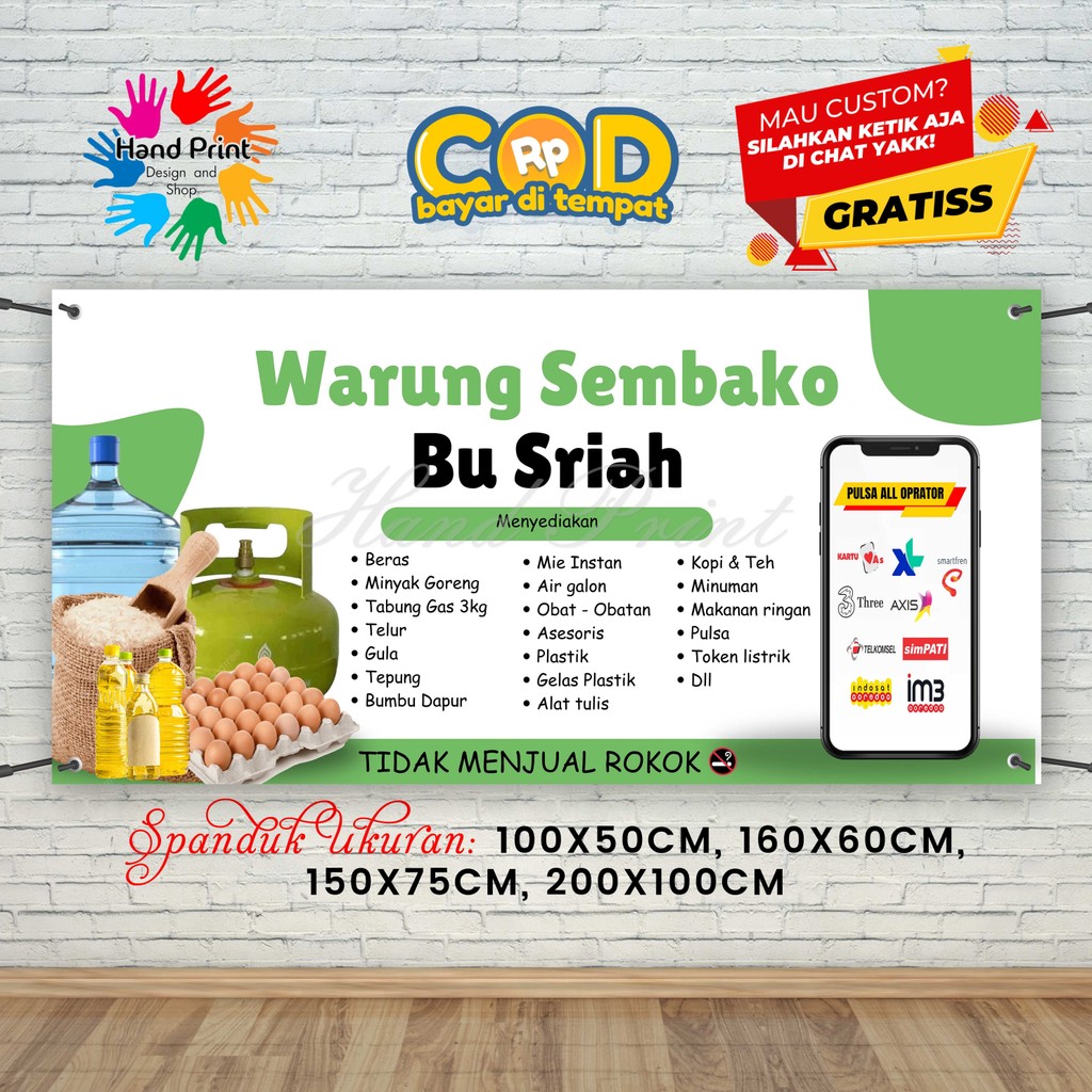 Cetak Spanduk Banner Warung Sembako & Konter MMT Spanduk Custom 200x100