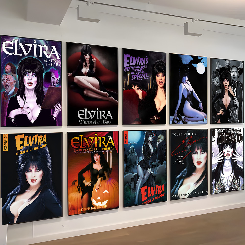 

Film E-Elvira M-Mistress D-Dark Vintage Posters Sticky Retro Kraft Paper Sticker DIY Room Bar Cafe Stickers Wall Painting