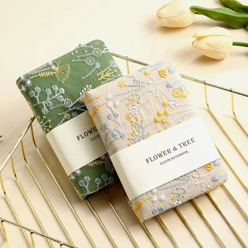 

Ins Exquisite Embroidered Notebook Cute Linen Cotton Fabric Notepad Korean Stationery Journal Planner Agenda Organizer Office