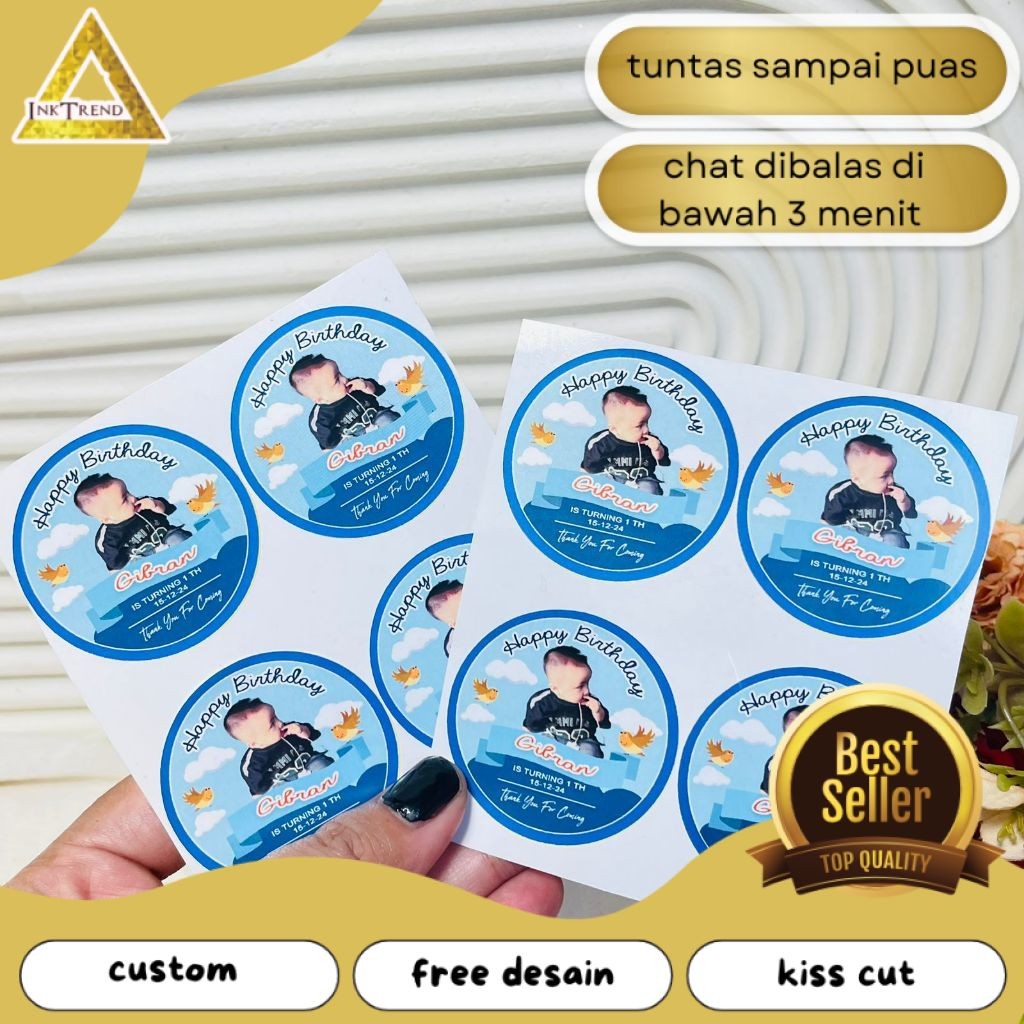 

INKA 2-4 Stiker Vinyl Ulang Tahun Anak Anti Air Bulat Label Sticker Undangan Happy Birthday