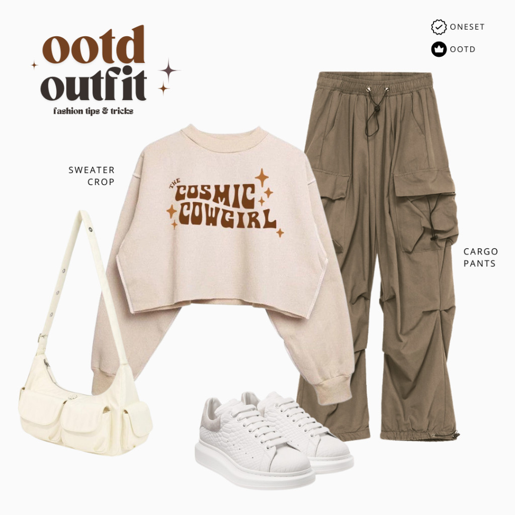 OOTD Lebaran - Oneset Remaja Outfit Ootd Outfit Sweater Crop Cosmic Cowgirl