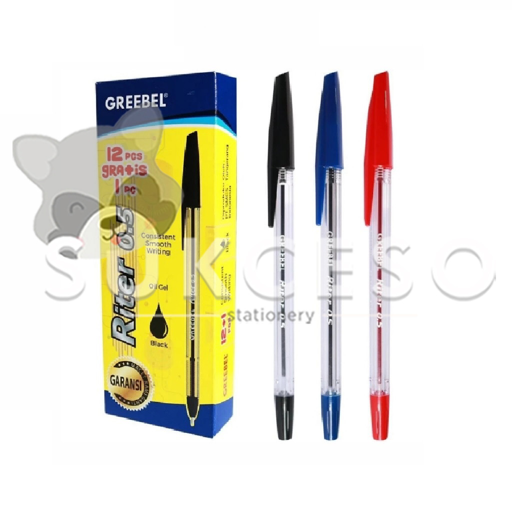 

GREEBEL Ballpen Pulpen 0.5mm Riter DIJUAL LUSINAN Isi 12 Free 1 Pulpen