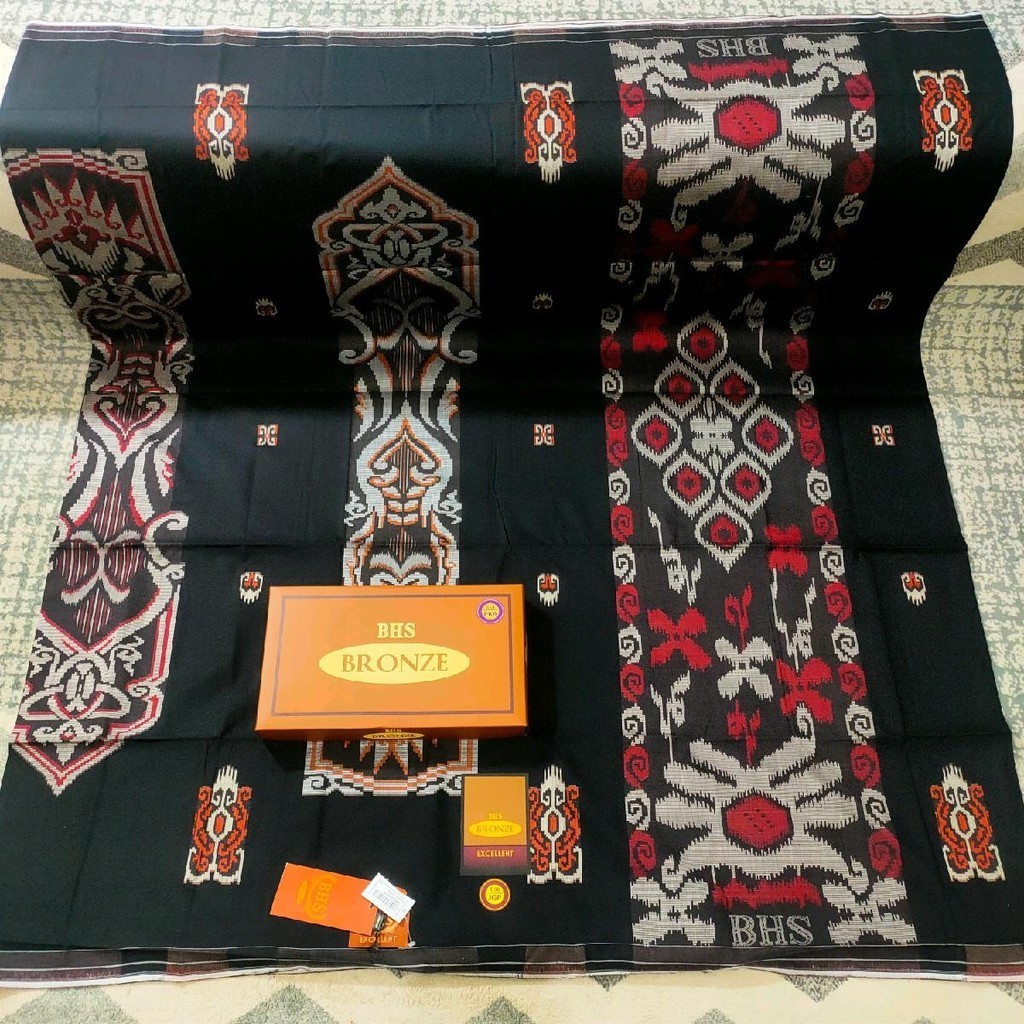 SARUNG BHS JACQUARD EXELENT BRONZE Full Songket Timbul Muslim Motif Silver Hitam Tenun
