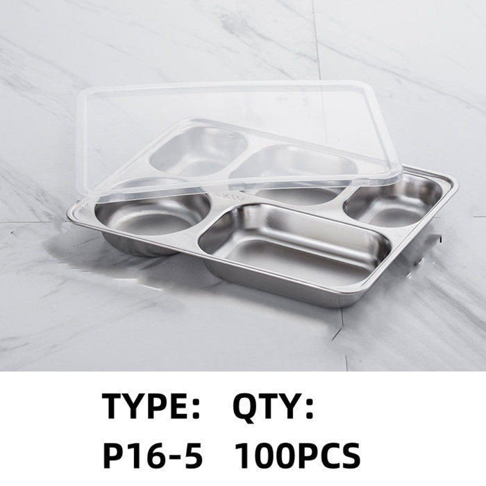 Plato / Food Tray / Piring / Tempat Makan Sekat 5 + Tutup Plastik