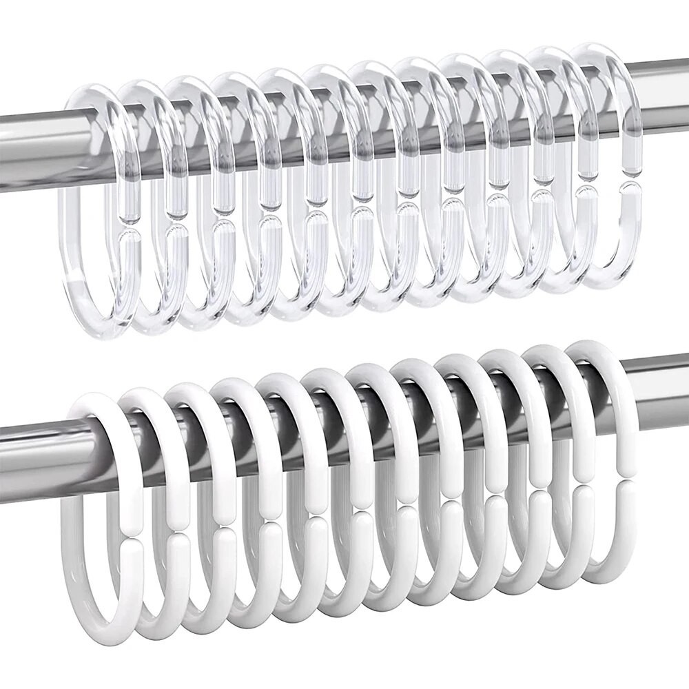 Plastic shower curtain hook, shower curtain hook ring, 12 piece shower curtain hook, C-shaped shower