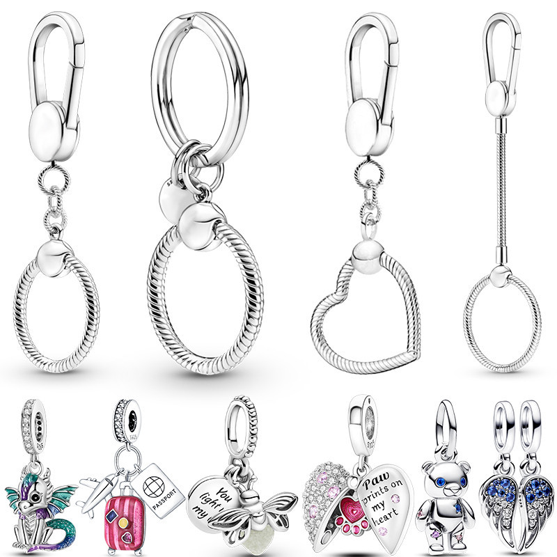 Key Ring 925 Silver Moments Small Bag Charm Holder Key Ring Suitable Fit Original Pandora Charms Bea
