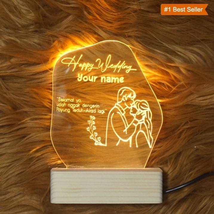 Akrilik Custom Gift Nama LED Sketsa Plakat Hadiah  Kado ulang tahun wedding wisuda lampu tidur akril