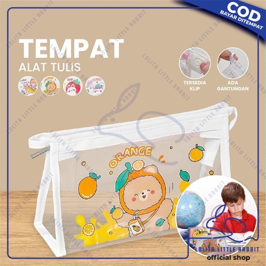 

LOLITA Tempat Pensil Transparan Motif Kartun Tas Pouch Kosmetik / Tas Kosmetik Travel Multifungsi Ala Korea Pouch Serbaguna