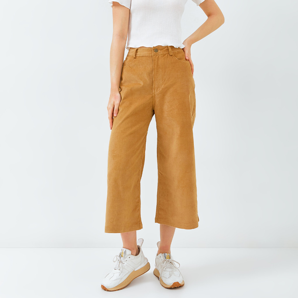 Emba Ladies - Celana Wide Leg Corduroy warna Khaky - Elena