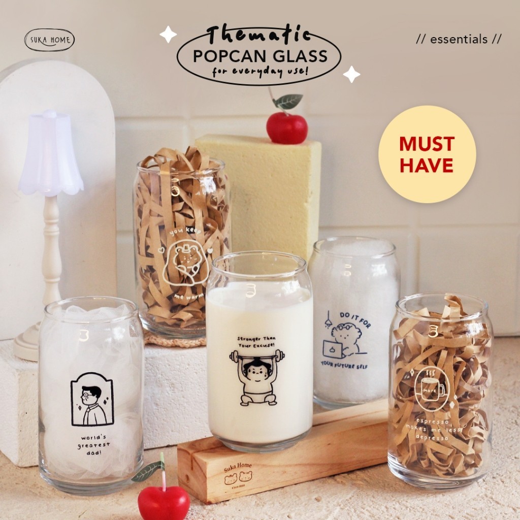 FR62WS Gelas Kaca Lucu Aesthetic ala Korea Popcan Glass Custom Kado Unik Cangkir Kopi Mug Kaca by Su