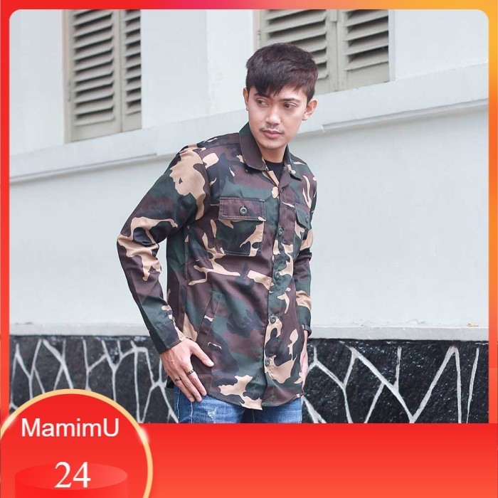 Baju Kemeja Jaket Atasan Pria Semi Parka Original Bandung Casual Jacket Distro Loreng Army Doreng MV