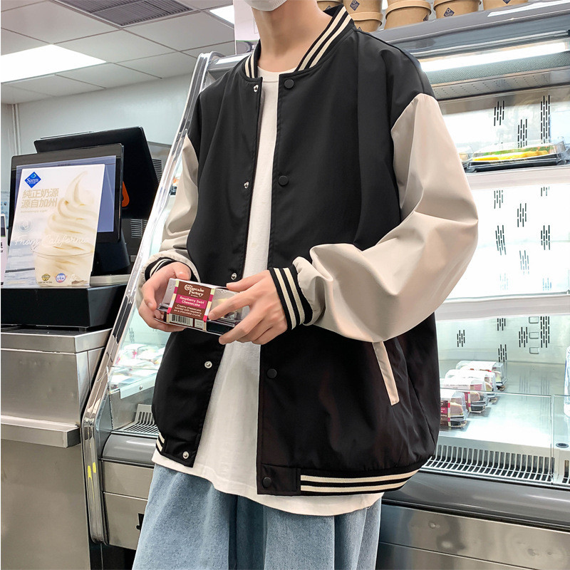 Baseball Jacket Casual Korean Vintage Thin Style Unisex in Khaki and Grey Color - Jaket Khaki Krem G