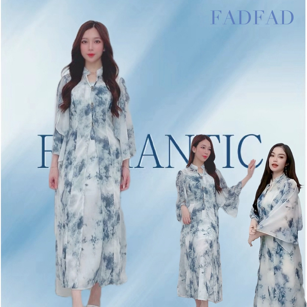 Floral Midi Dress Muslim｜Dress Cardigan Set Kekinian｜Original By Fadfad ｜Maxi Dress Hijau Lengan Pan