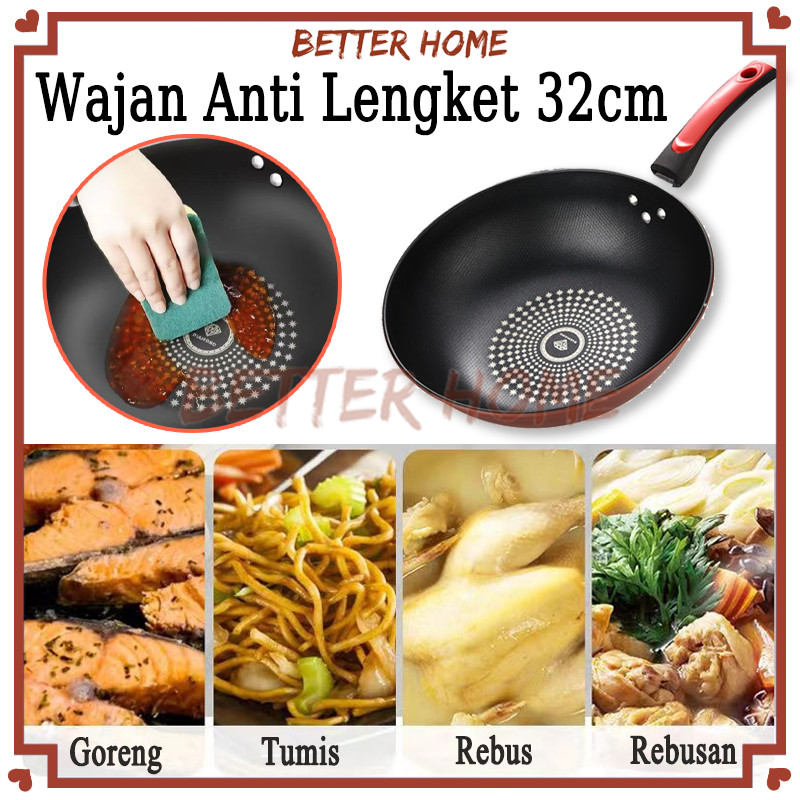 Wajan Anti Lengket 32cm/Wajan Penggorengan Anti Lengket Batu Medis/Wajan Batu Medis Anti Lengket Tah