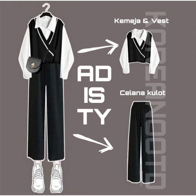 one set outfit korea/ korean style/ ulzzang style/ outfit wanita (set 16 vest hitam korea) all sz