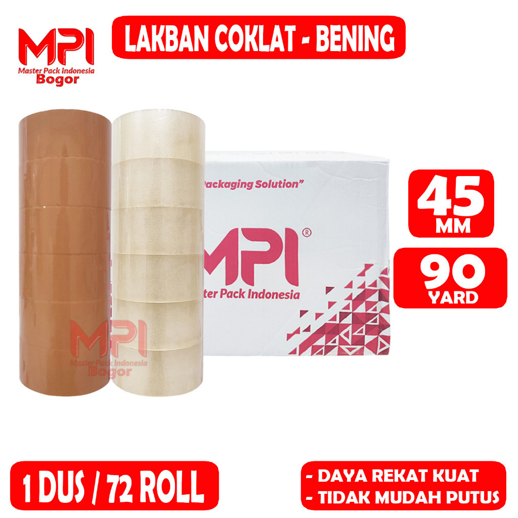

1 DUS [ 72 ROLL ] Lakban Coklat - Lakban Bening MPI 45 mm x 90 yard / Lakban Packing - Master Pack Indonesia Bandung