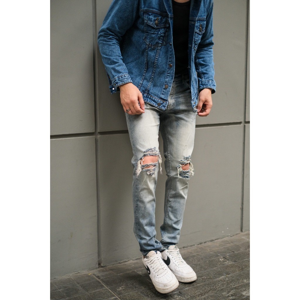 Weird Jeans  - Vintage blue M18 - Celana Jeans Pria Skinny Slimfit Ripped Jeans