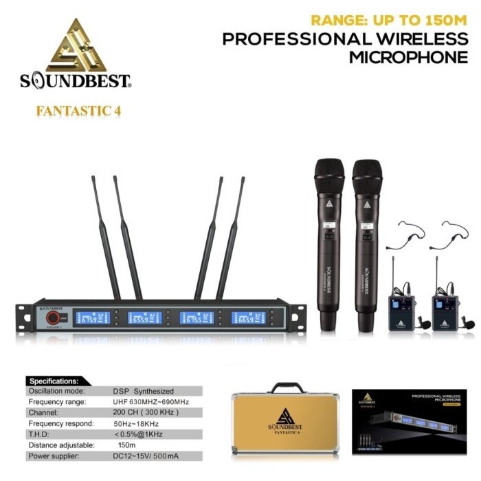 Mic Wireless Soundbest Fantastic 4 Original 4 Mic 2 Pegang 2 Clip On