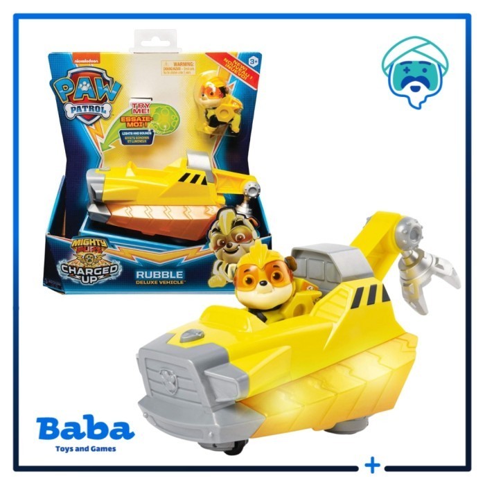 Paw Patrol Mighty Pups Charged Up Lights & Sounds Rubble Figure Set /Bab