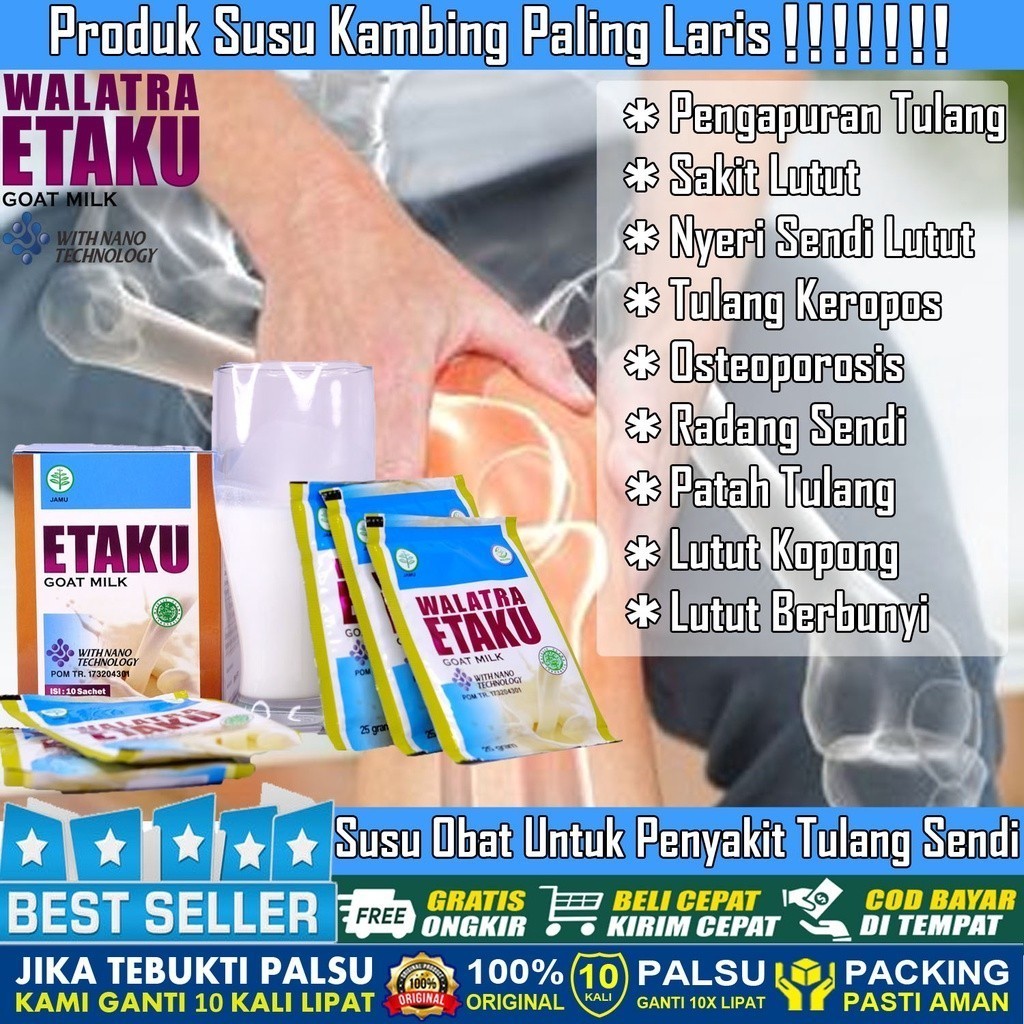 

Flashsale Etaku Disc 1 Box 45% Obat Pengapuran Lutut Kopong Keropos Osteoporosis Sakit Tulang Nyeri Sendi Radang Sendi Nyeri Otot Syaraaf Kejepit Sakit Pinggang dengan Walatra SUSU ETAKU Susu Kambing Etawa Asli