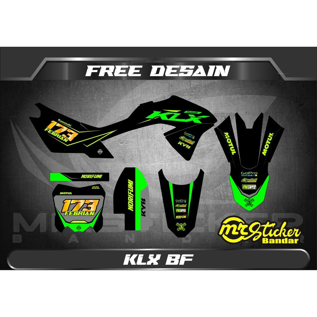 Dekal Sticker Decal Motor Kawasaki KLX BF Stabilo gold nomer