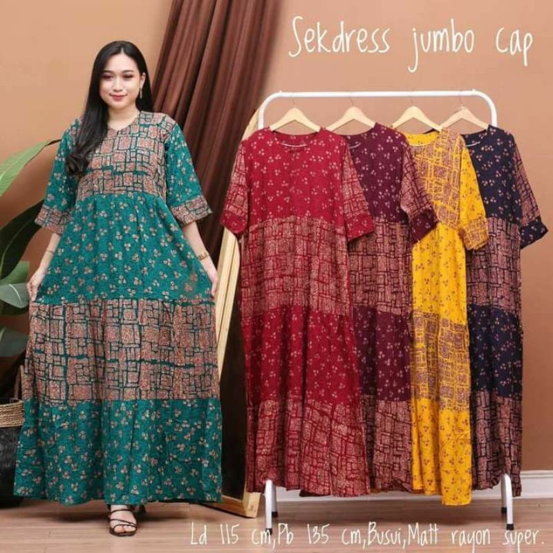 Daster Busui Lengan 3/4 Jumbo LD 120 Tali Samping Dress Maura Panjang Rayon Premium Grade A Bakoel K
