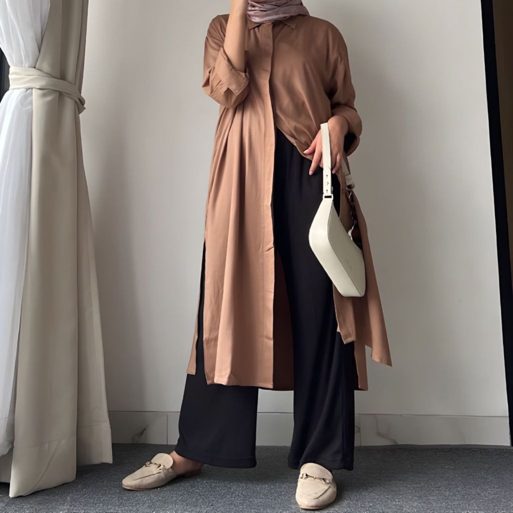 MELISSA Tunik - Tunik Crinkle - Atasan Muslim Wanita - Tunik Simple Kemeja Panjang Tunik Crinkle Air