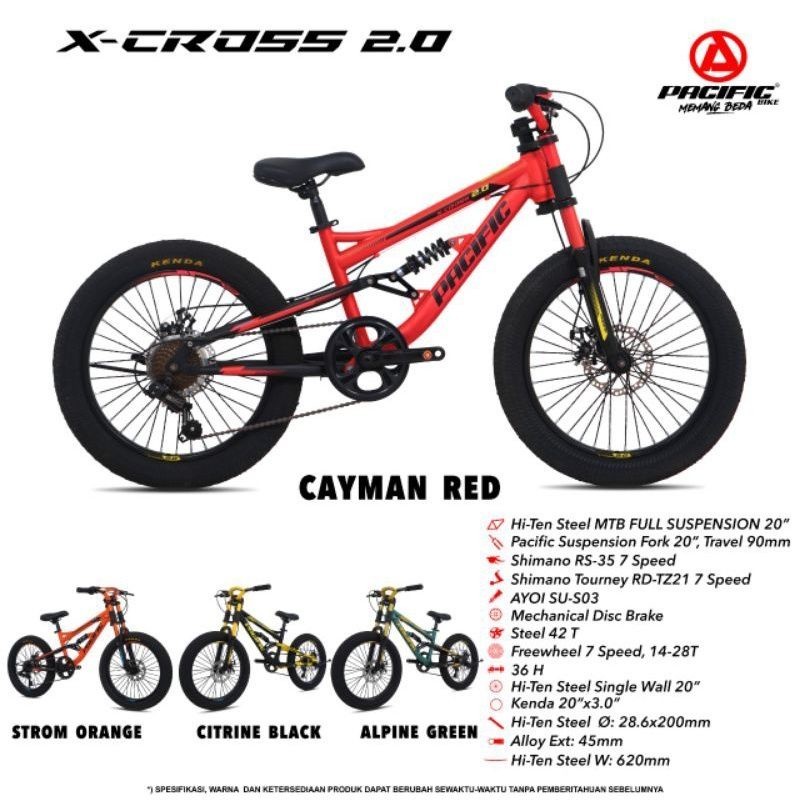SEPEDA GUNUNG MTB 20 INCH PACIFIC X CROSS X-CROSS 2.0 FULL SUSPENSI FULSUS ORIGINAL XCROSS